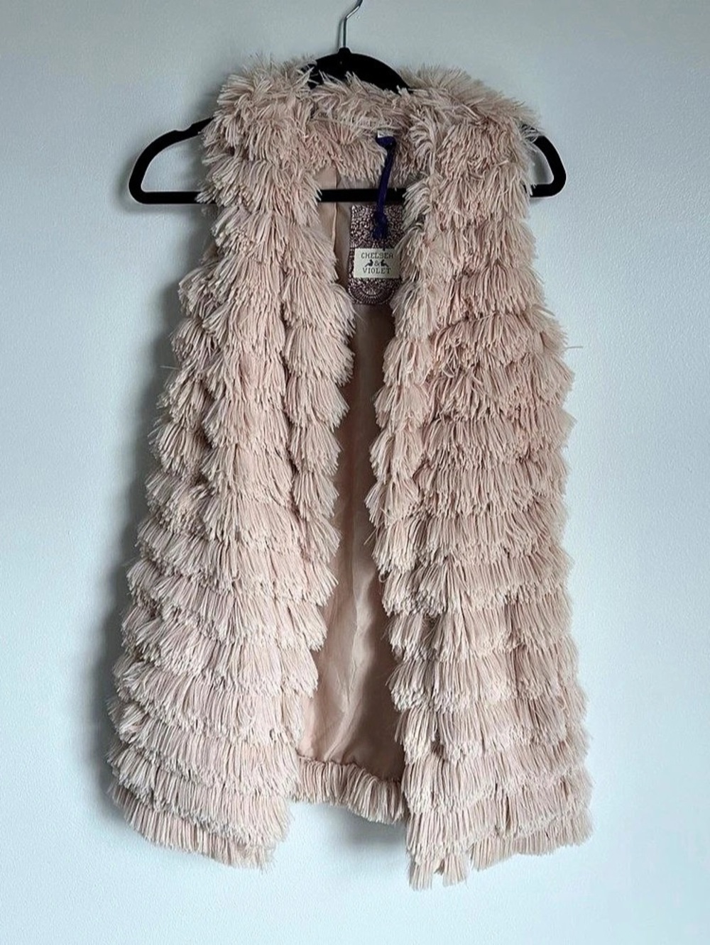 Chelsea & Violet Faux Fur Fringe Vest in Pink Small NWT